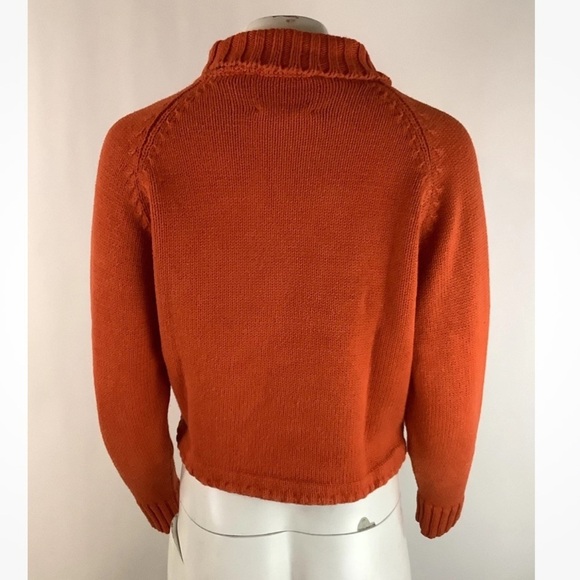 Vintage Michael Simon Sz M Cat Face Embroidered Crop Sweater Orange Ramie 90s - Picture 4 of 5